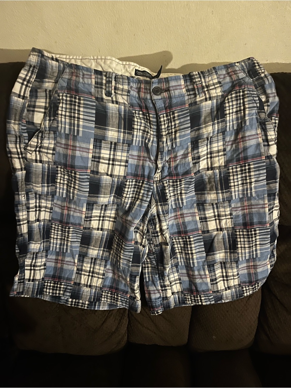 Faded Glory Blue and White Plaid Men's Shorts. Size 38